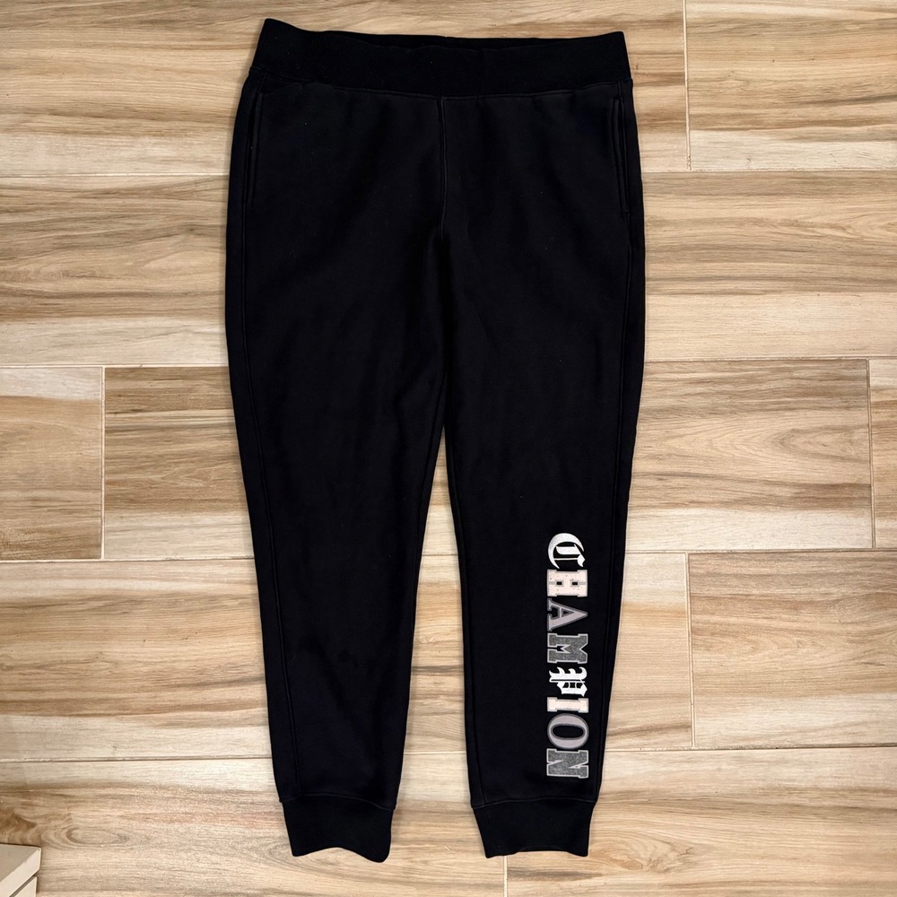 Champion Reverse Weave Joggers Black Gothic Logo Sweatpants Mens XL
